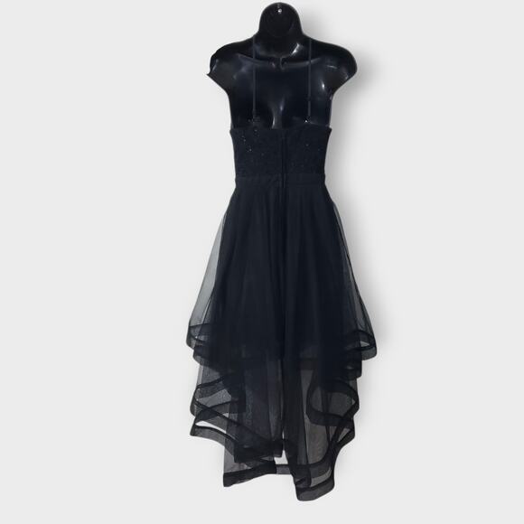 Y2K City Triangles Black Asymmetric Flare Tiered Mesh Halter Dress Sz 1 Goth - Picture 7 of 13